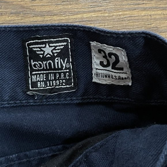 Born Fly Pants Mens 32 Straight Chino Button Fly 5 Pocket Streetwear Blue - Picture 6 of 14